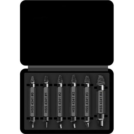 Kit de 6 extracteurs de vis endommagées en acier rapide – Kit de forets professionnels pour l'extraction des vis abîmées et cassées (1/5)
