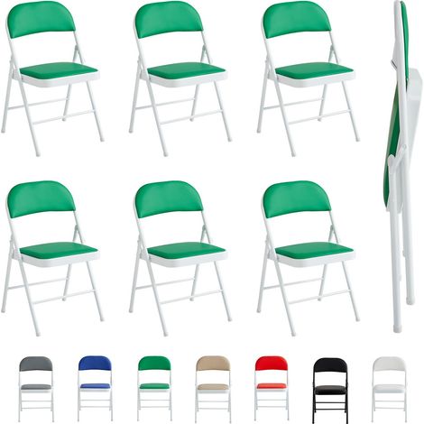 Set of 6 Faux Leather Foldable Chair with Metal Frame and Padded Seat GREEN