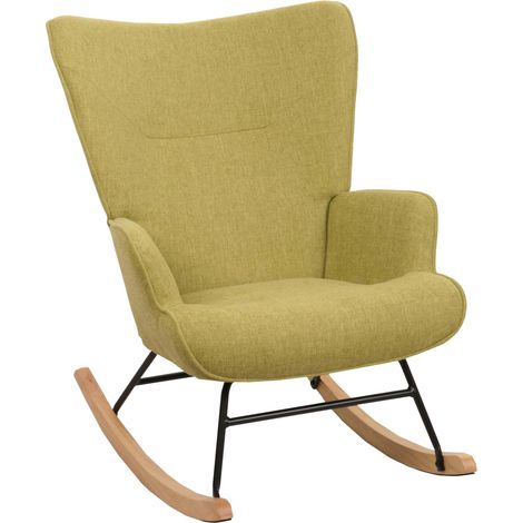 Fauteuil à bascule HWC-N14, Fauteuil relax à bascule Fauteuil TV, bois massif métal tissu/textile 320g/m² - vert (1/5)