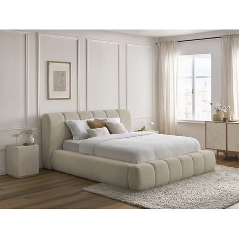 BOBOCHIC - Lit coffre DENALI tissu bouclette 180x200 Beige (1/5)