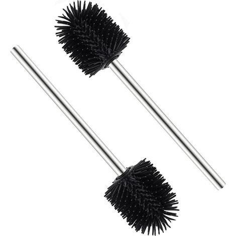 Lot de 2 brosses WC en silicone - Brosse WC de rechange en acier inoxydable - 7,5 x 35 x 7,5 cm - Noir (1/5)