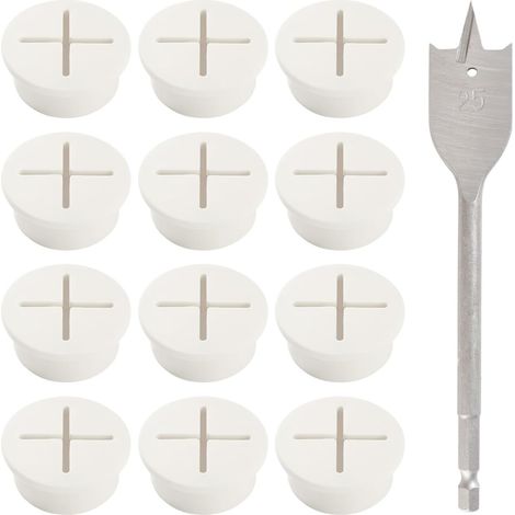 12 Pièces 25mm Oeillet de Bureau, Passe Câble en Silicone Flexible, Trou de Câble de Bureau, avec Perceuse, Pour les Meubles de Bureau, Table Bureau D'ordinateu, Blanc (1/5)