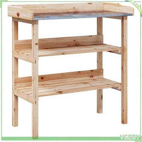 Table à plantes - FAFEICY - 156352 - Bois sapin massif - Dessus zinc - 2 étagères ouvertes (1/5)