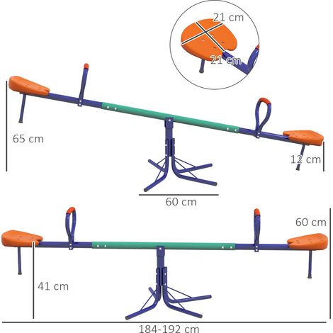 Balançoire à bascule pour enfants de 3 à 8 ans, rotation à 360 degrés, en acier et PP, 192 x 60 x 60 cm. (1/5)