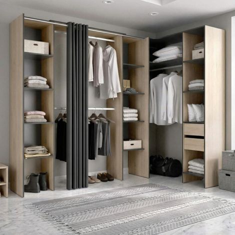 Dmora - Gran Armario Bestone, Muebles de dormitorio, Vestidor, Armario de ropa, 234x141 h205 cm, Antracita y Roble (1/5)