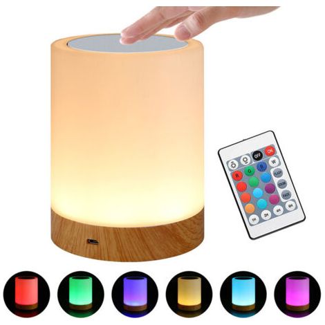 RHG Lampe de Chevet LED Sans Fil - 13 Couleurs Réglables, Commande Tactile et Télécommande - Veilleuse Rechargeable USB, Design Cylindre Haut - pour Chambre et Décoration (1/4)