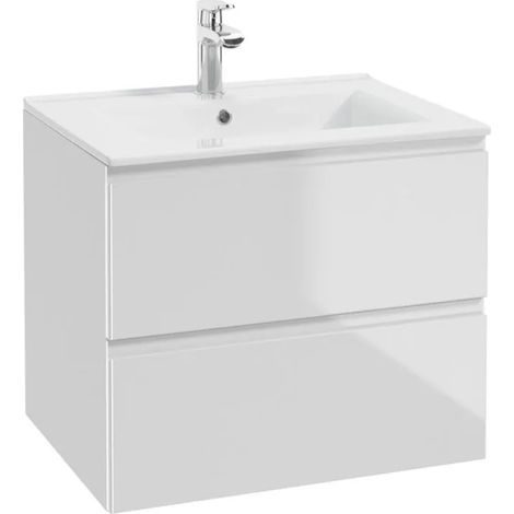 Weißer Waschtischunterschrank – 60 x 46 cm – mit Waschbecken – Hochglanzoberfläche – Wandmontage