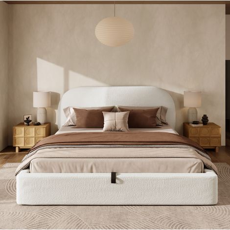 Lit coffre Bouclé beige avec rangement HAVRYA (1/5)