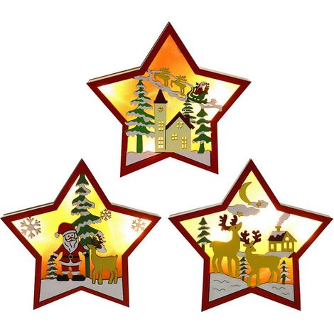 Veilleuse En Bois En Forme D Étoile - Veilleuse Led Pour Chambre D Enfant - Sans Fil - Fonctionne Sur Piles - 7 Pouces - Lot De 3 (1/5)