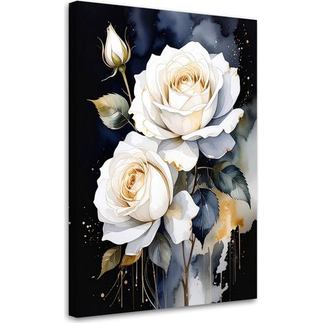 Quadro su tela Rose bianche su sfondo nero 20x30 (1/5)
