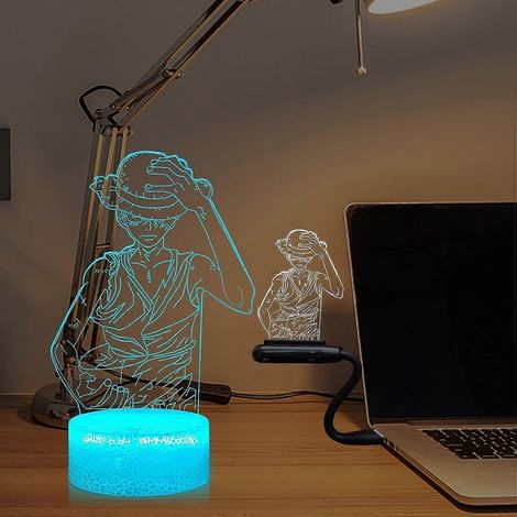 Veilleuse LED 3D Luffy (personnage japonais) pour enfant, 7 couleurs changeantes, télécommande, lampe de bureau/table, Noël (1/5)