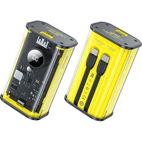 Wekome WP-345 Vanguard Series - Power bank da 10000 mAh con ricarica rapida, cavo USB-C e Lightning PD 20W integrati + cavo QC 22.5W (giallo) (1/5)