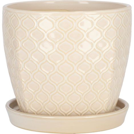 KOTARBAU Pot de fleurs en céramique pour plantes ⌀ 17 cm Crème vintage avec bac d'égouttement Motif écailles de poisson (1/5)