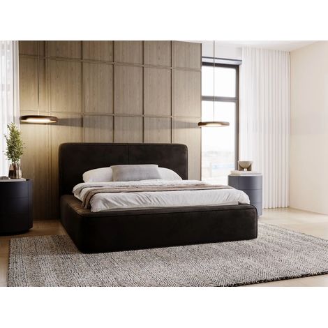 Lit rembourré avec rangement 120x200 velours noir Amaro (1/5)