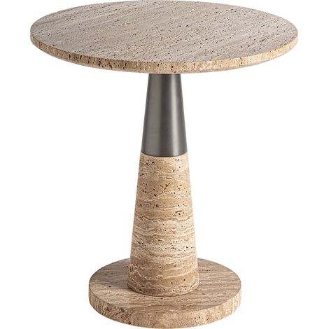 Table d'appoint art déco en marbre beige finition naturelle - Beige marbre naturel élégant (1/5)