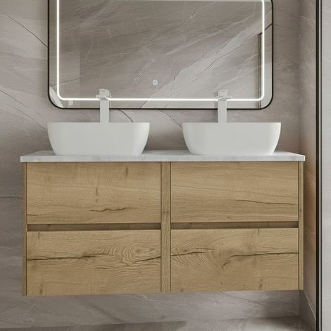 Havana Wall Hung 4-Drawer Vanity Unit with Bellato Grey Worktop 1200mm Wide - Autumn Oak (1/5)