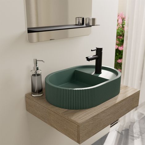 Lavabo appoggio L.54 x H.12 x P.36,5 cm cemento verde LUCIA
