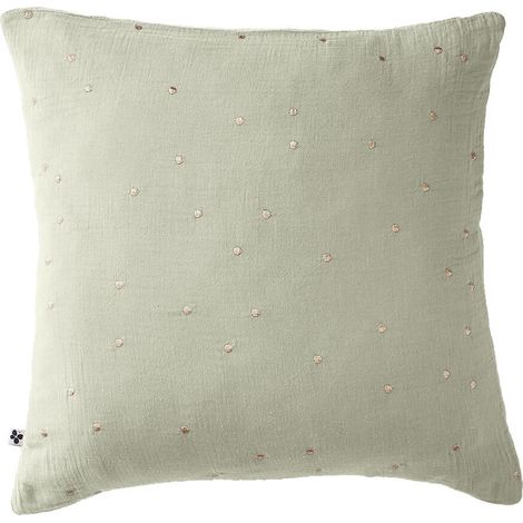 OUREA MOTIF - Taie d'Oreiller 60x60cm Gaze de Coton Vert d'Eau à Pois Dorés (1/5)