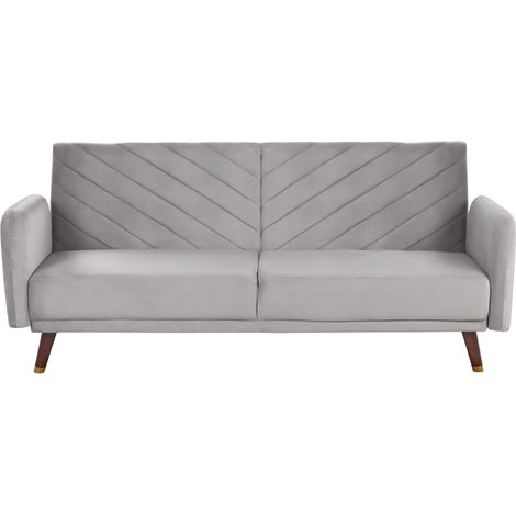 Divano Letto a 3 Posti Rivestimento in Velluto Grigio Gambe in Legno Senja (1/5)