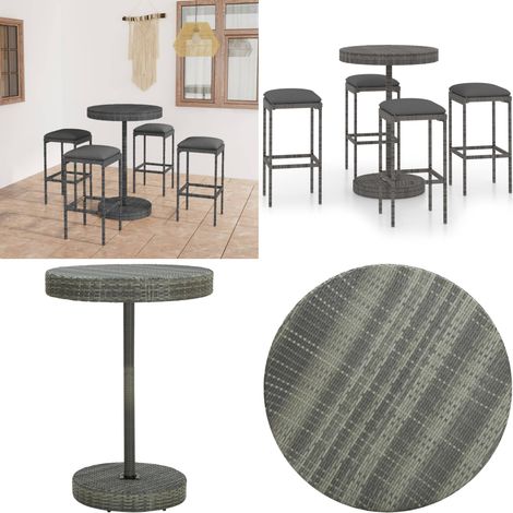 Ensemble de bar de jardin 5 pcs et coussins Résine tressée Gris - Salon De Jardin - Mobilier De Jardin - Set De Salon De Jardin - Table De Bar - Chaises De Bar - Home & Living (1/5)