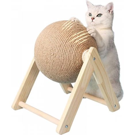 Jouet à gratter en sisal pour chat, balle à gratter sur pied, balle à gratter en sisal naturel pour petits chats, résistant à l'usure, jouet interactif d'intérieur pour chatons (1/5)