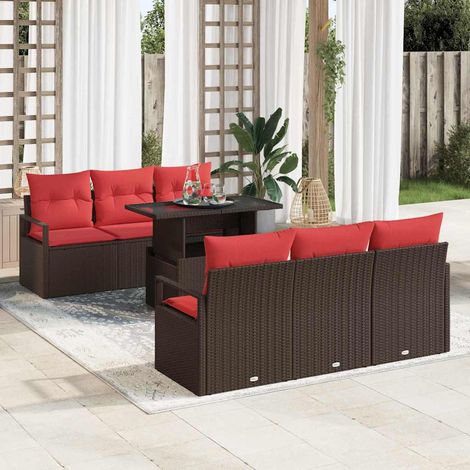 Set Divano da Giardino con cuscino 7 pcs Marrone Poly Rattan vidaXL (1/5)