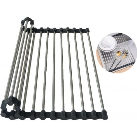 Abtropfkorb für Spülbecken, aufrollbare Halterung – Hitzebeständige, aufrollbare Geschirrspülerhalterung (schwarz), 37 cm, 18 Rohre (1/5)