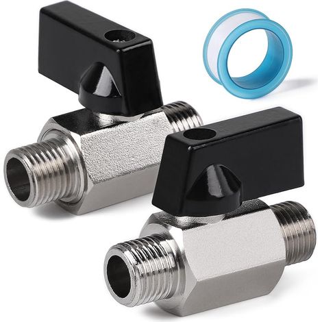 x Mini-Kugelhähne 1/4" Außengewinde x 1/4" Außengewinde, vernickelte Messingkugelhähne mit Teflonband (1/5)