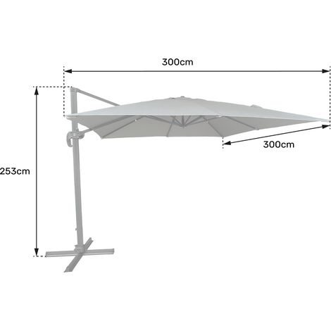 Happy Garden – Parasol déporté carré 3x3m beige – Toile polyester 200g/m² traitée anti-UV – Mât en aluminium – Inclinaison et rotation 360°