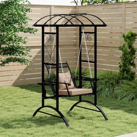 Balançoire d'Extérieur avec Cadre 2 Treillis Grimpants Coussins et Tables Latérales Balançoire de Terrasse Noir (1/3)