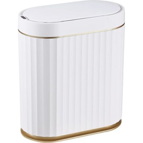 Poubelle de salle de bain avec couvercle, corbeille automatique fine et intelligente, corbeille à déchets étroite de 8 litres avec capteur de mouvement pour chambre à coucher, salle de (1/4)