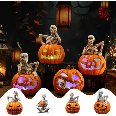 Décorations d'Halloween en forme de citrouille avec lumières LED (4 pièces) (1/4)