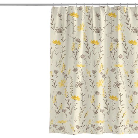 Rideau de douche motif plantes et fleurs, 100 x 200 cm, tissu polyester épais anti-moisissure, idéal pour la décoration de salle de bain, imperméable, avec crochets, lavable en machine et durable