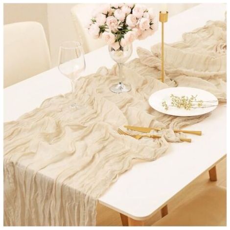 Pair Chemin de Table Mousseline 90 X 300 CM,Chemin de Table Mariage en Étamine,Cheesecloth Table Runner Boho,Nappe Centre de Table Decoration,Chemins de Tables BohèMe Champêtre pour Anniversaire