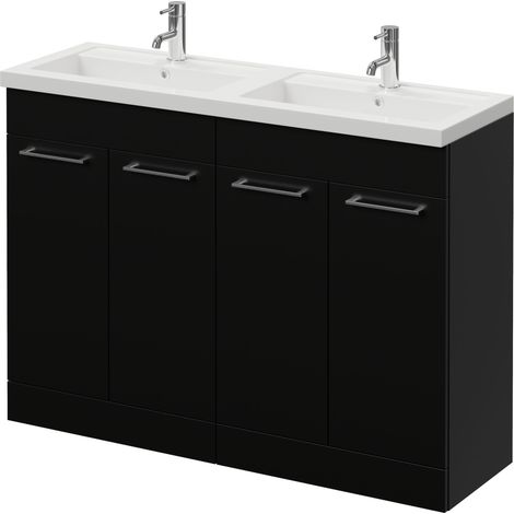 Napoli 390 Matt Black 1200mm 4 Door Vanity Unit with Double Lucia Basins - 1200mm - Chrome 160mm Handle