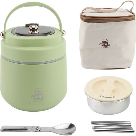 Boîte à lunch isotherme en acier inoxydable 304 avec sac isotherme et cuillère pliable pour aliments chauds. (1/5)