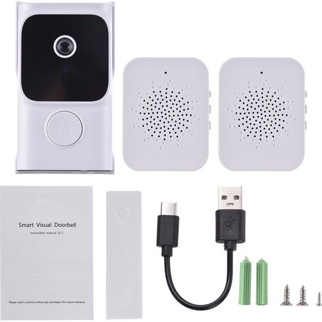 Sonnette vidéo intelligente WiFi avec caméra, 2 sonnettes Dingdong, contrôle via l'application TY, vision nocturne infrarouge, rechargeable et audio bidirectionnel pour villas, maisons, bureaux et app (1/5)