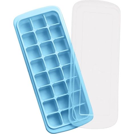 Bac à glaçons en silicone à 24 compartiments avec couvercle, bac à glaçons carré facile à démouler, empilable, réutilisable (bleu) (1/5)