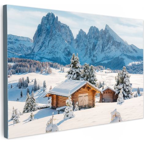 TABLEAU SUR TOILE Hiver - Chalet - Montagnes - Vues - Neige Toile Peinture Grand Format XXL 150x100 cm