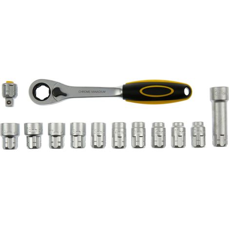 RHINO - CLÉS À CLIQUET 60 DENTS - COFFRET CLÉ À CLIQUET POUR DOUILLES TRAVERSANTES + 10 DOUILLES DÉBOUCHÉES (TRAVERSANTES) - CHR
