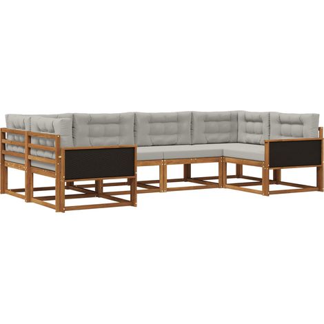Outdoor Sofa Set 6 pcs Natural and Light Grey vidaXL