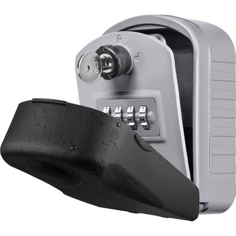 Secure Key Box [New Generation] Large Outdoor Key Box with 4 Code and Emergency Keys, Waterproof and Rustproof Wall Mounted Key Box for School, Office, Factory (Gray) (1/5)
