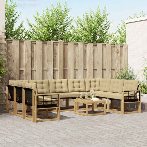 vidaXL Outdoor-Sofagarnitur mit Kissen 10 pcs Weiß und Beige (1/5)