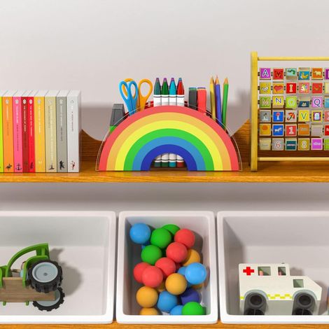 Innovative Aufbewahrungsbox aus Acryl in Regenbogenfarben, hochwertiger Stiftehalter, geeignet für Lehrer und Schüler, kompakt und leicht, einfach zu transportieren und von ausgezeichneter Qualität. (1/2)