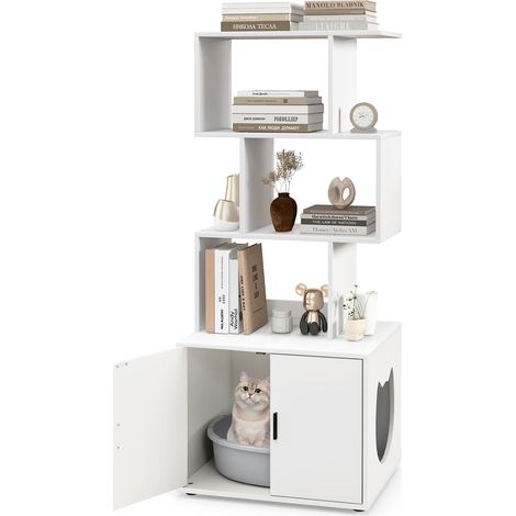 COSTWAY Cat Litter Box Enclosure 142cm Tall 2-in-1 Hidden Cat Washroom Furniture