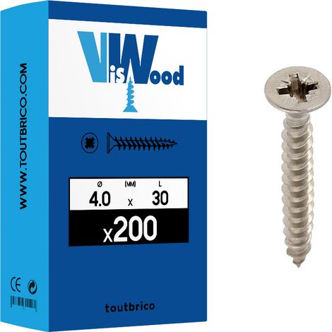200 vis agglo 4x30mm fraisée Pz Inox A2 Viswood (1/2)