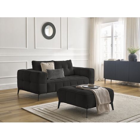BOBOCHIC - Canapé droit fixe 2 places ANIS tissu texturé avec pouf   Noir