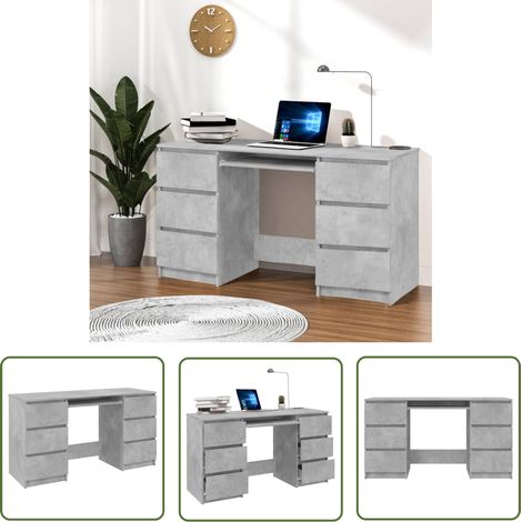The Living Store Bureau Gris béton 140x50x77 cm Bois d'ingénierie - Bureau Gris - Bureau Informatique - Bureau Compact - Meuble De Bureau - Rangement Tiroir (1/5)