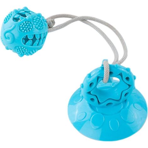 chien ventouse dentition jouet – distributeur de friandises TPR macher balle – pour petits et moyens chiens – Bleu (1/5)