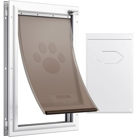 Chatière pour Animaux de Compagnie, Porte pour Chien et Chat Cadre en Alu 210x303 mm, avec Système de Verrouillage et de Rabat, Résistante aux Intempéries, Facile à Installer, Blanc, Taille S (1/5)